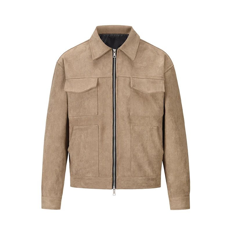 High Street Pockets Laper Zip-up Suede Thick Coat Mens Retro Solid Windbreaker Loose Winter Jackets Oversize Casual Clothes