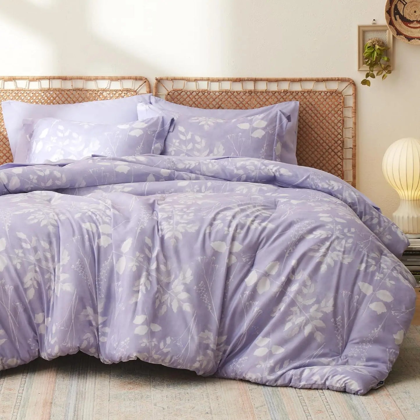 Bedsure Comforter Set - 7 Pieces Floral Bedding Sets with Reversible Botanical Flowers Comforter, Sheets, Pillowcases & Shams