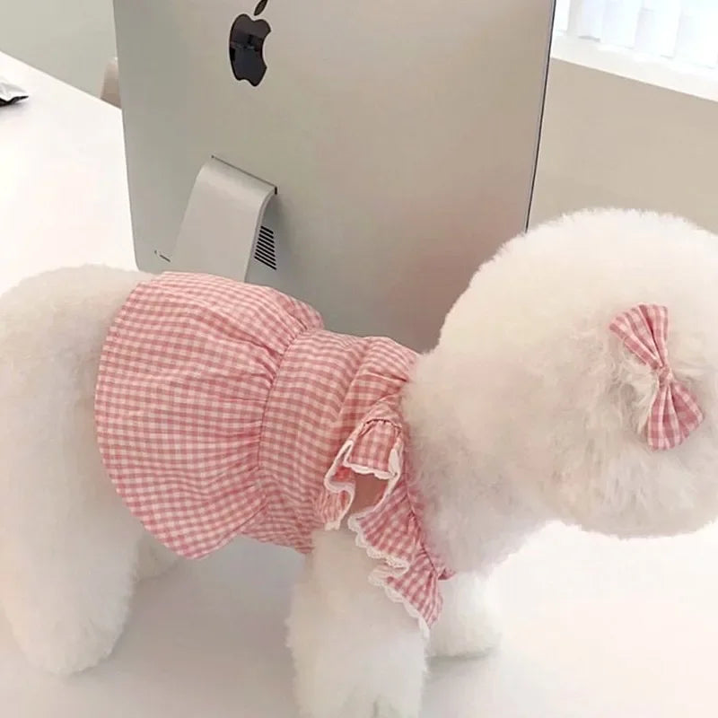 Puppy Bow Knot Dress Set Winter Warm Dog Clothes Pet Christmas Princess Dress Teddy Solid Color Skirt Send Clip