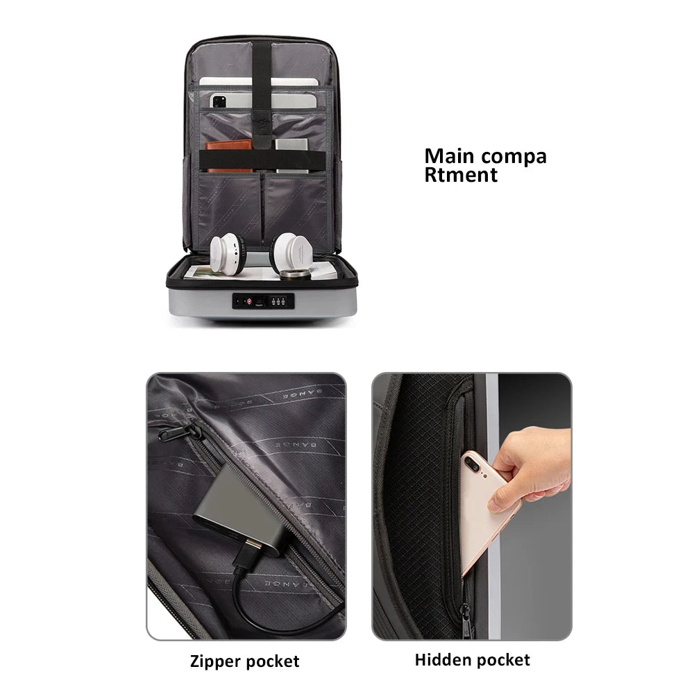 Men's 15.6" Laptop Backpack Anti-theft Waterproof Hard Shell Gaming Pack Luxury Business Backpack USB Charging With TSA Lock