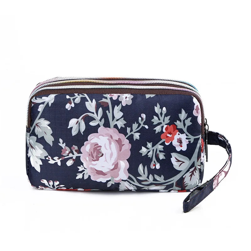 Fashion Printing Ladies Clutch Wallet Large Capacity Triple Zipper Hand Carry Coin Purse Shopping Handheld Cell Phone Bag