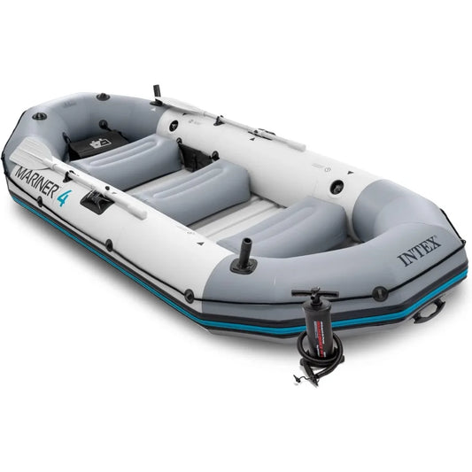68376EP Mariner 4 Inflatable Boat Set: Includes Deluxe 54in Boat Oars and High-Output Pump  Wear-Resistant Keel