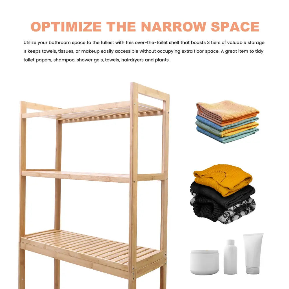 3-Tiers Over The Toilet Bamboo Storage Rack Bathroom Organizer Shelf Space Saver