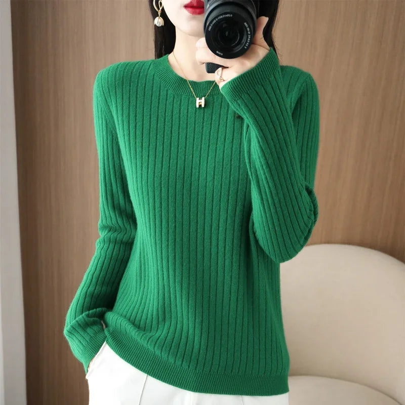 women Sweaters Autumn Winter Long Sleeve Pullovers O-neck Stripe Warm Pullover Korean Fashion Bottoming Shirts Loose Jumper