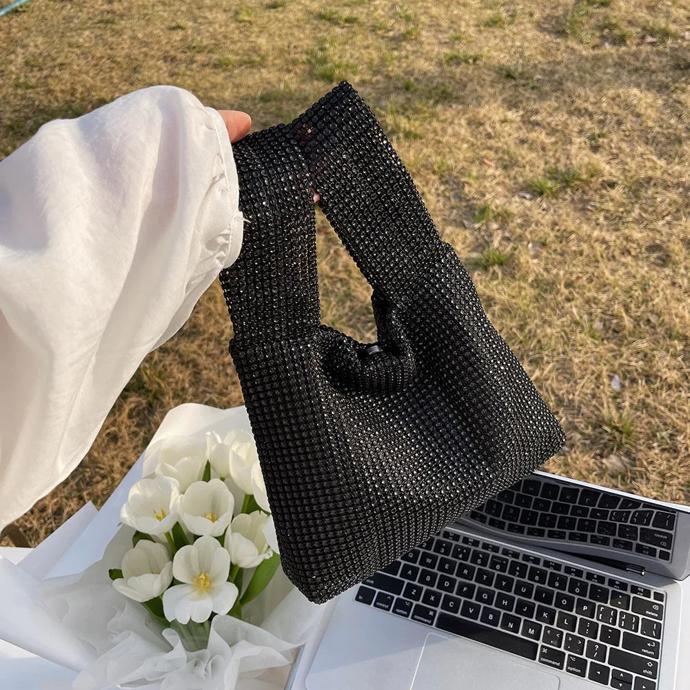 Women Fashion Sequin Bag Solid Color Rhinestone Shinny Clutch Bag Versatile Sparkly Evening Bags Female Evening Party Handbag