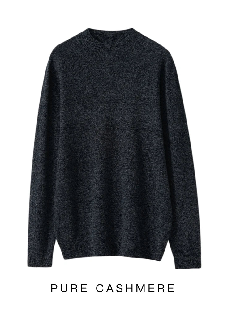 New Men's 100% Merino Wool Mock Neck Pullover Cashmere Sweater Soft Warm Jumpers Quality Casual Smart Knitwear Basic Tops Clothi