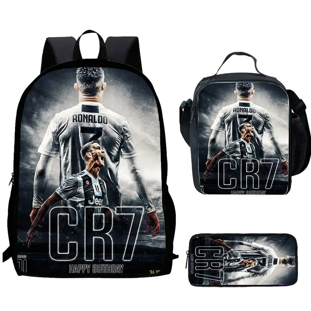 Cartoon C-CR7 Football-Stars Child School Backpack With Lunch Bags Pencil Bags School Bags for Boys Girls Best Gift