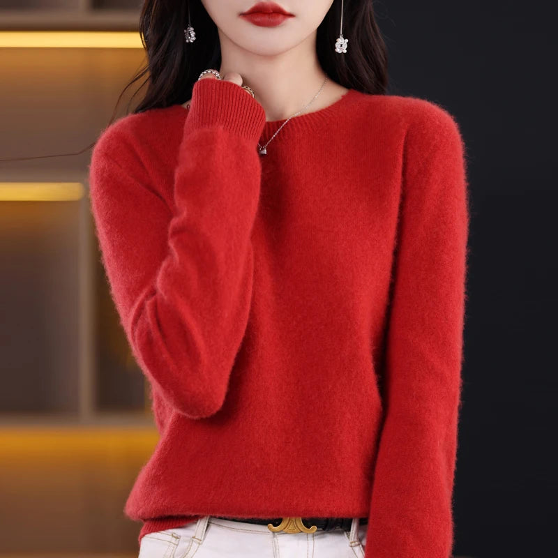 New Cashmere Basic Top Long Sleeve Women O-Neck Knitted Sweater 100% Pure Merino Wool Pullover Clothing Knitwear traf
