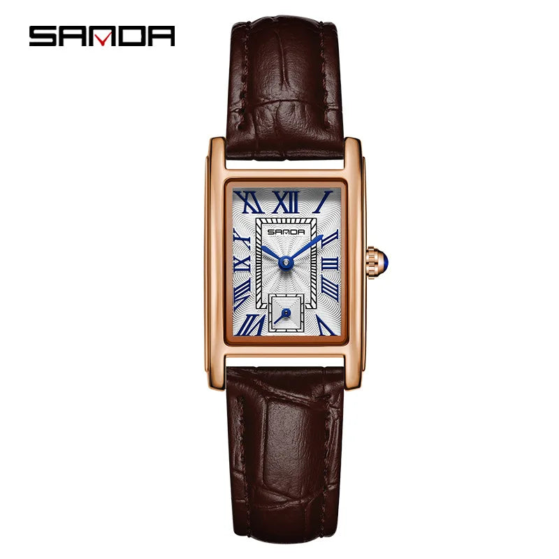 Sanda 1116 New Fashion 2025 Elegant Design Rectangle Dial Water Resistant Quartz Movement Business Women Analog Wrist Watch