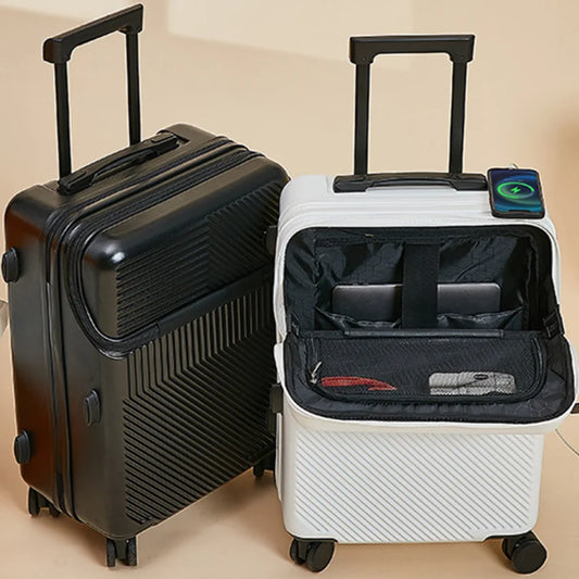 20' Travel Suitcase Hand Rolling Luggage Fashion Men Women's Luggage Trolley Box Wheel Carry-on Luggage USB Charge Boarding Case