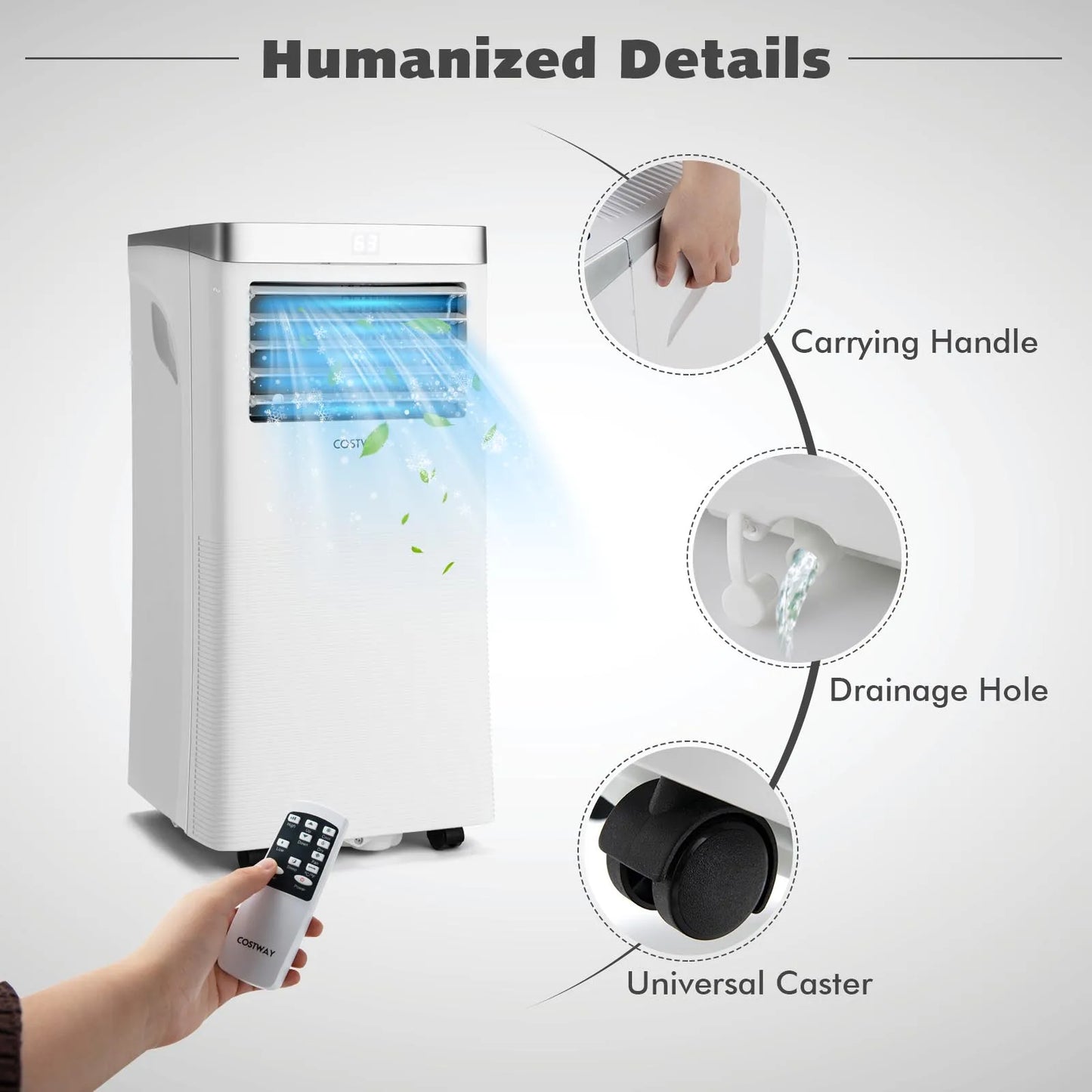 8000 BTU Air Cooler 3-in-1 Portable Air Conditioner with Dehumidifier White