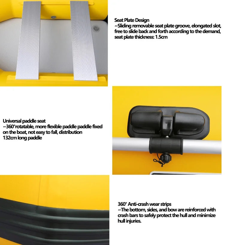 New 0.9mm Thickening Assault Boat with 3 Air Chamber Set 1-6 People Fishing Boat 360° Paddle Seat & Impact Resistant Wear Strips