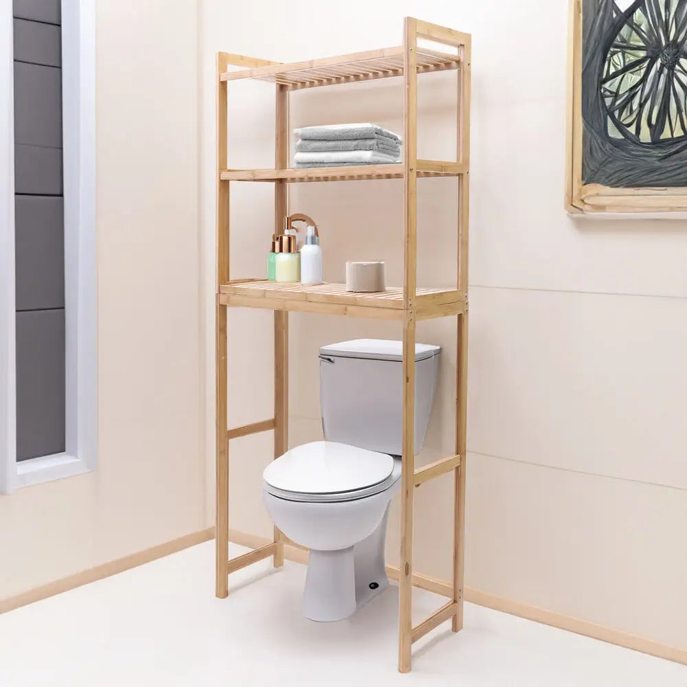 3-Tiers Over The Toilet Bamboo Storage Rack Bathroom Organizer Shelf Space Saver