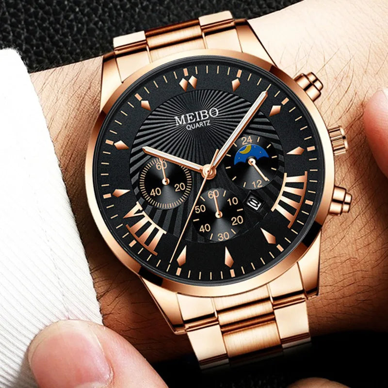 Fashion TOP Brand Men Watches Brand Luxury Gold Stainless Steel Quartz Watch Men Waterproof Sport Chronograph Relogio Masculino