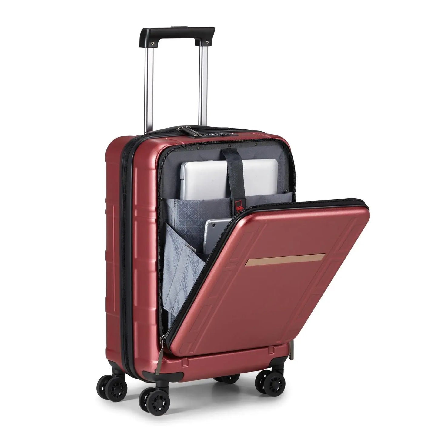 20-Inch Carry-On Luggage, 22x14x9 Airline Approved, ABS+PC, Front Compartment, Double Spinner Wheels, TSA Lock - Wine Red