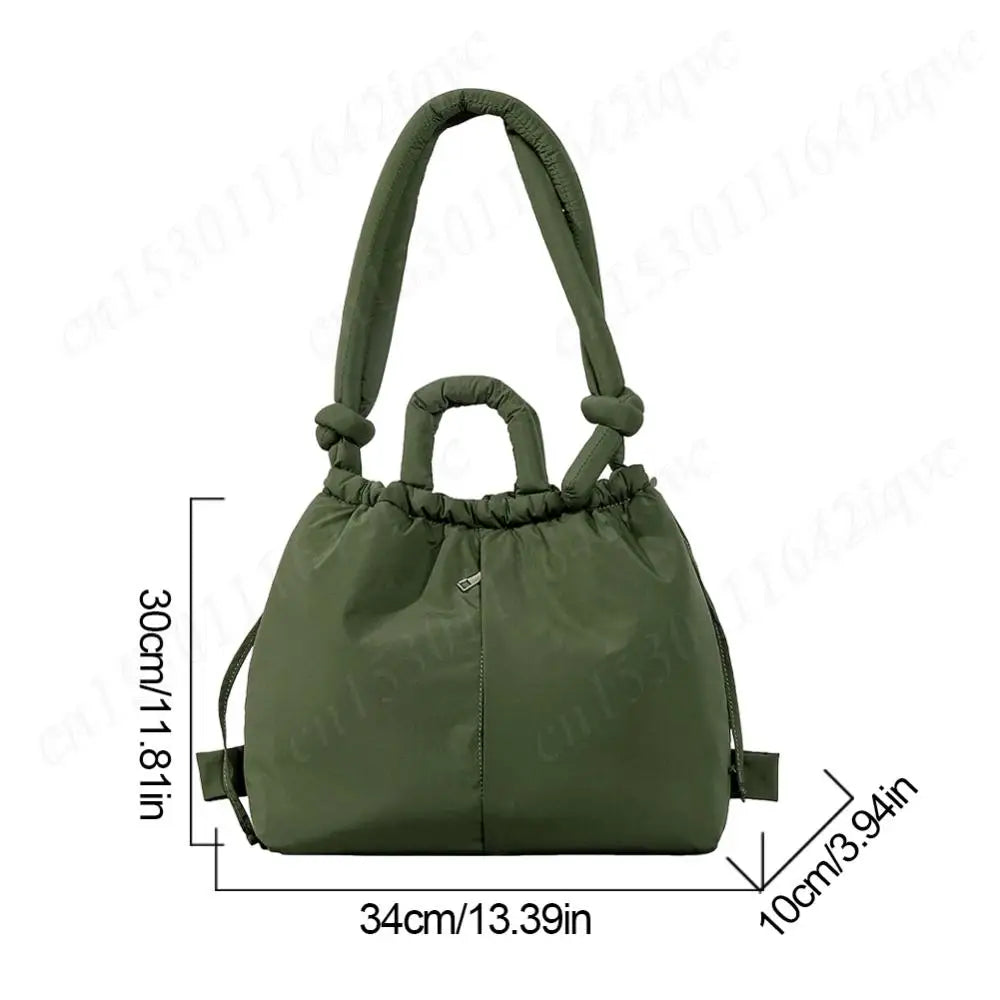 Women Padded Shoulder Bag Puffer Tote Bag Lightweight Drawstring Bucket Bag Stuffing Crossbody Bag Tote Handbag Puffy Sling Bag