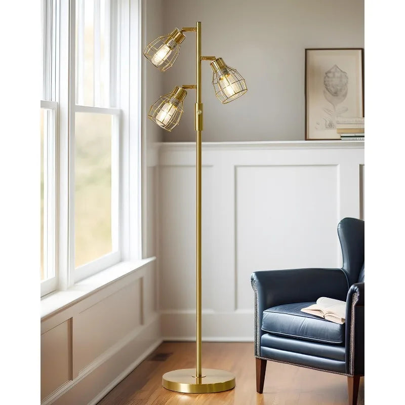 63.75" Modern Floor Lamp for Living Room Industrial Floor Lamp with 4W LED Bulb Standing Lamp with Footswitch Gold Floor