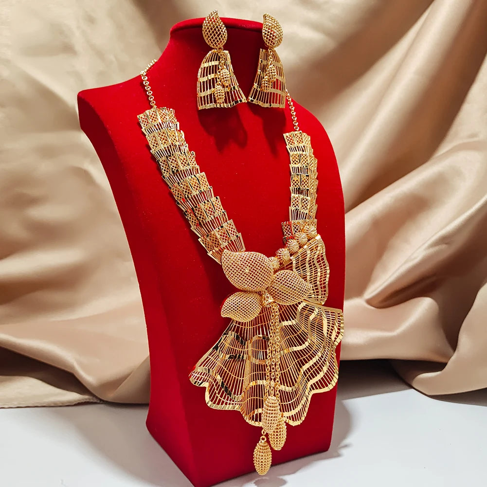 Dubai Jewelry sets 24K gold plated luxury African wedding gifts bridal bracelet necklace earrings ring jewellery set for women
