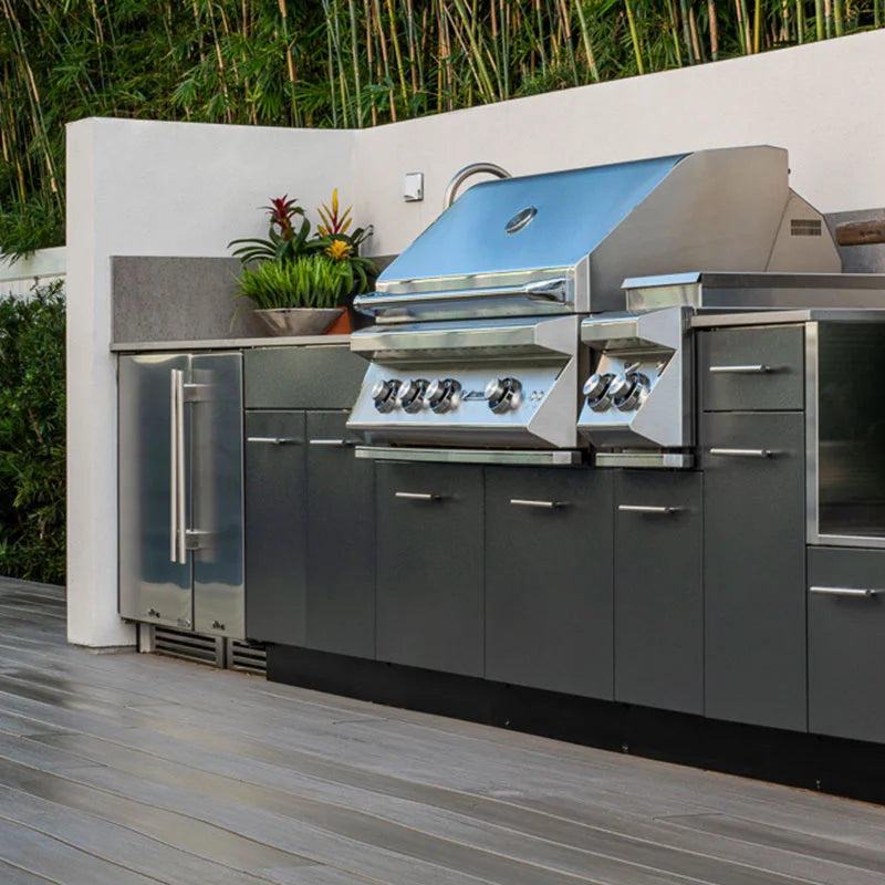 Stainless steel outdoor BBQ kitchen to fit grills refrigerator sink gascooker cabinets drawer counter top working  Bar area