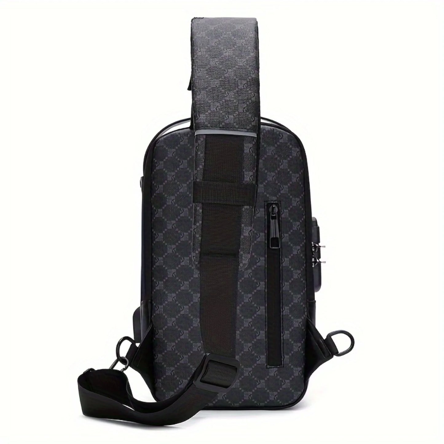 1pc Mens Fashion Retro Multifunctional Chest Bag, Shoulder Bag, Password Lock Design Casual Commuter All-match Checkered Print