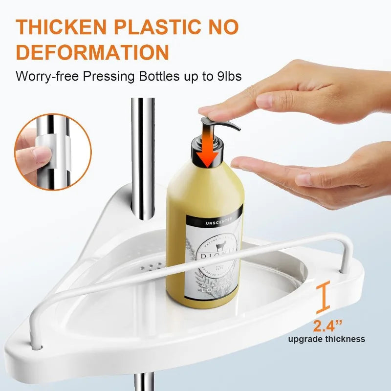 Corner Shower Shelf Tension Rod: Rust-Proof 4-Tier Shampoo Storage Organizer for Indoor Shower - Telescopic Rod Shower Rack