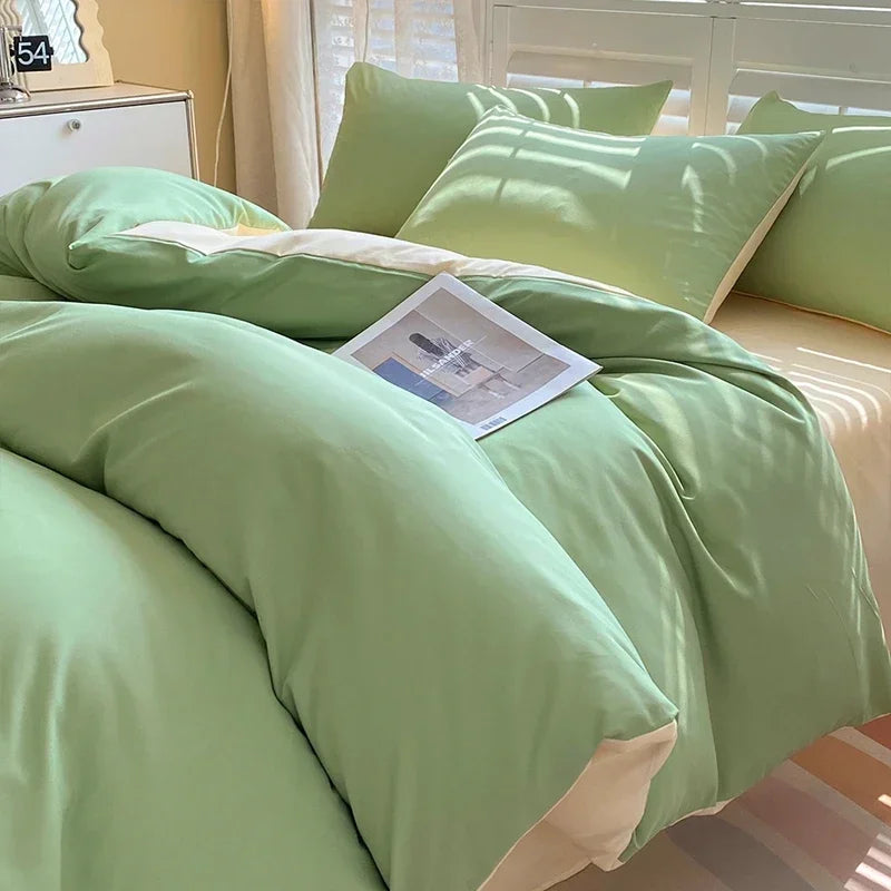 Solid Color Duvet Cover Set 100% Washed Cotton Bedding Set Super Soft Comfortable Lightweight Comforter Cover with 2 Pillowcases