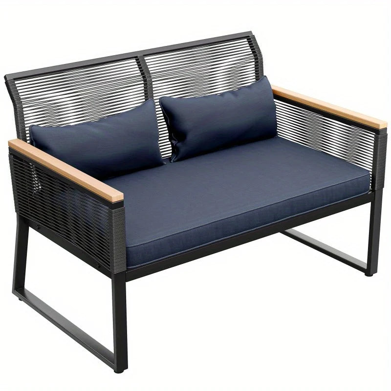 Patio Loveseat Wicker Outdoor Furniture All Weather Rattan Conversation Loveseat