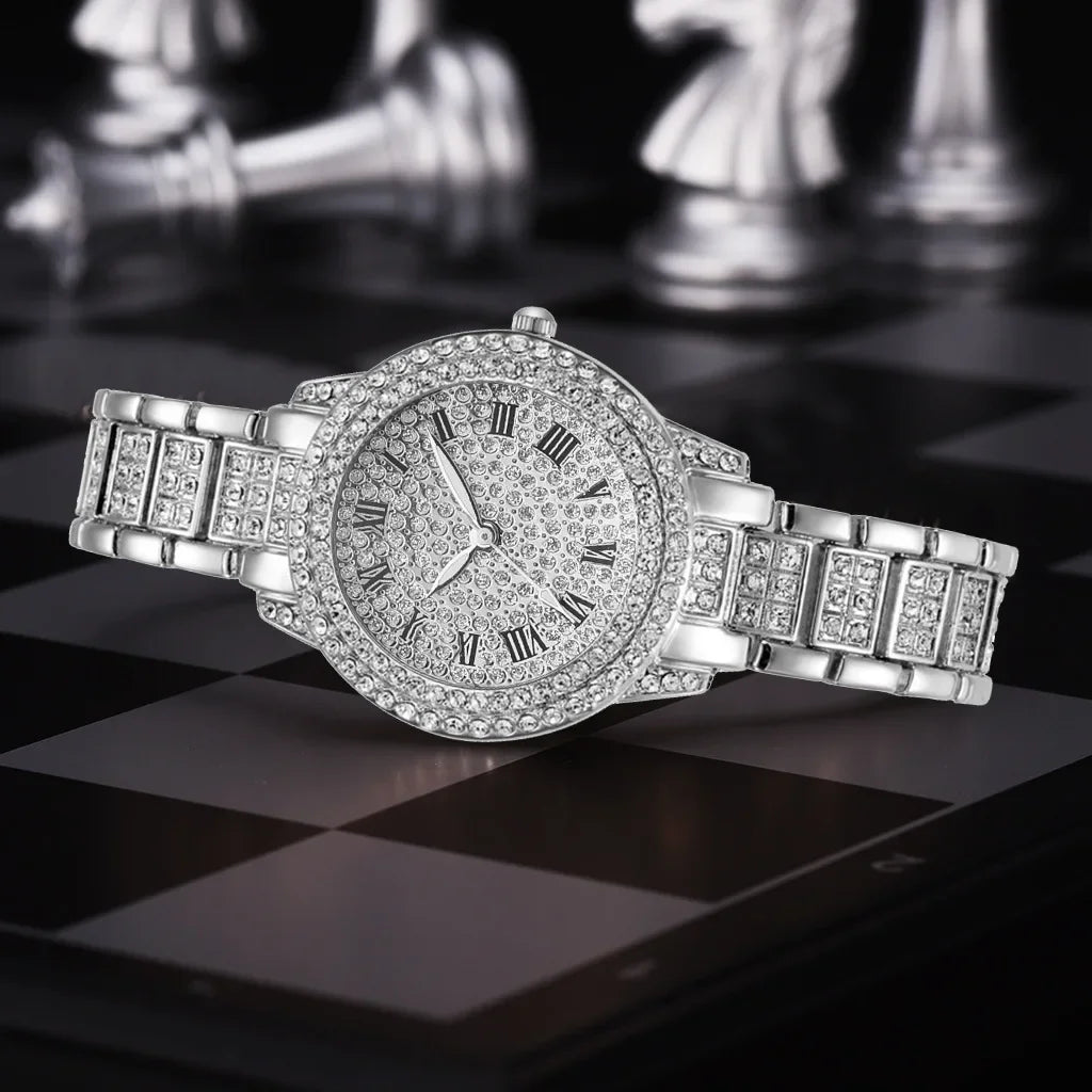 Fashion Women Wristwatches Relojes Para Mujer Luxury Classic Golden Watch Women Alloy Strap Round Rhinestone Dail Quartz Watches