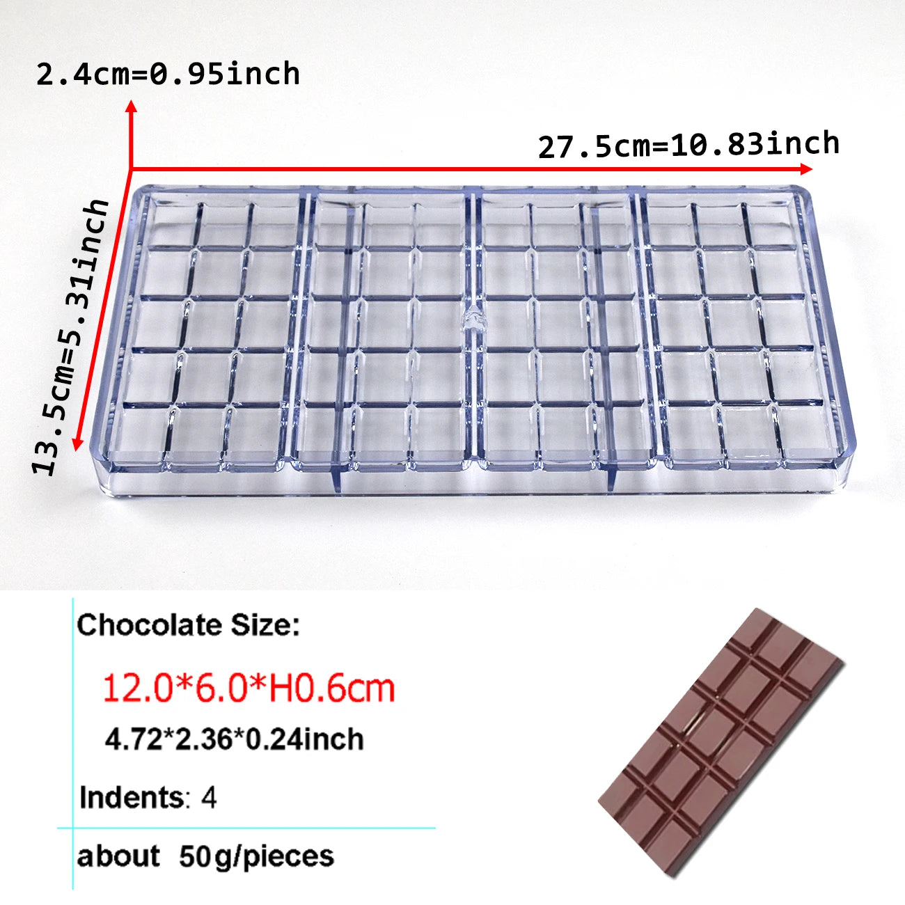 1Pcs Chocolate Molds Polycarbonate Dubai Chocolate Candy Bar Confectionery Utensils Baking Pans Trays Mold Pastry Tools