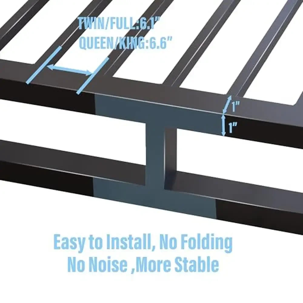 10 Inch Steel Slat Queen Bed Frame Strong Metal Platform Mattress Foundation Anti-Skid Queen Size Bedframe Easy Assembly Black