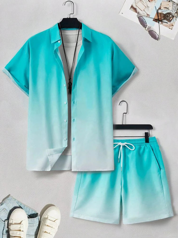 New Summer Refreshing Short-sleeved Shirt And Beach Shorts Men's Set Outdoor Street Men's Shirt Everyday Casual Men's Shorts Set