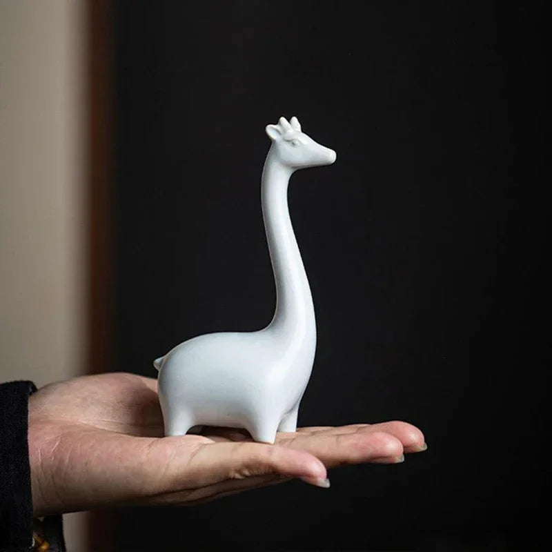 Elephant Giraffe Mini Ceramic Figurine Desktop Animal Sculpture Modern Minimalist Decorative Ornaments for Home Office Decor