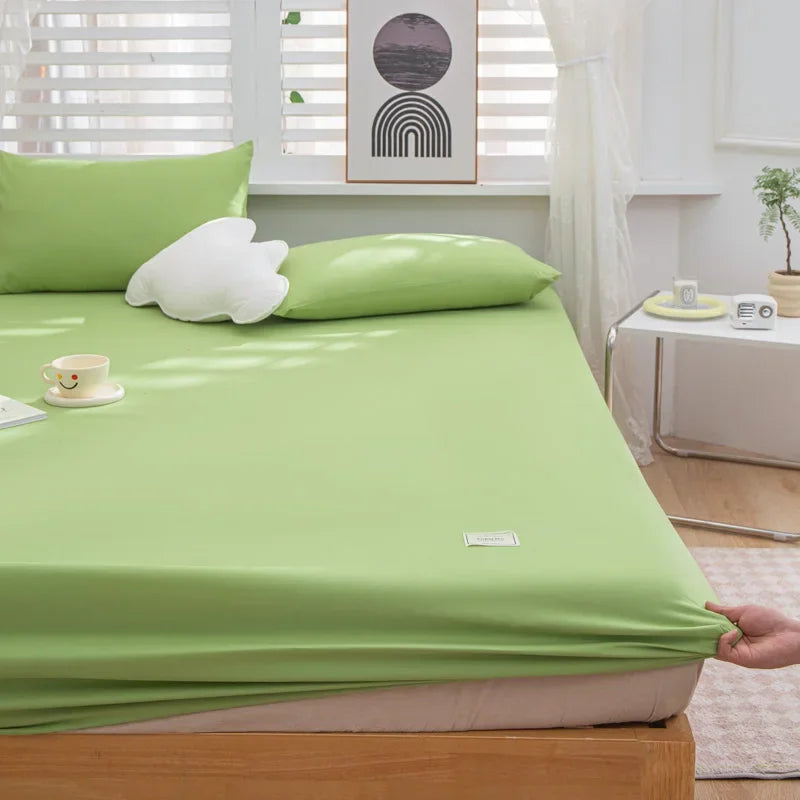 3pcs Fitted Sheet Microfiber Deep Pocket Bed Sheet Matcha Green Bedroom Bedding Sheets Set Solid Color Sheets with 2 Pillowcases
