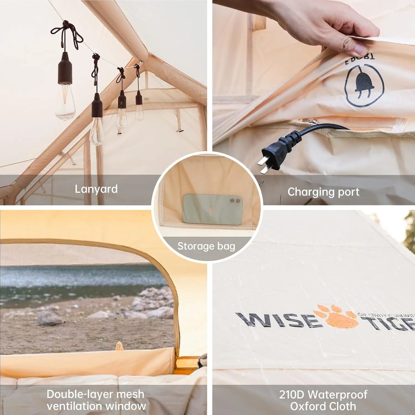 Pump, Glamping Tents, Easy Setup 4 Season Waterproof Windproof Outdoor Blow Up Tent, Luxury Cabin Tent with Mesh Windows & Doors