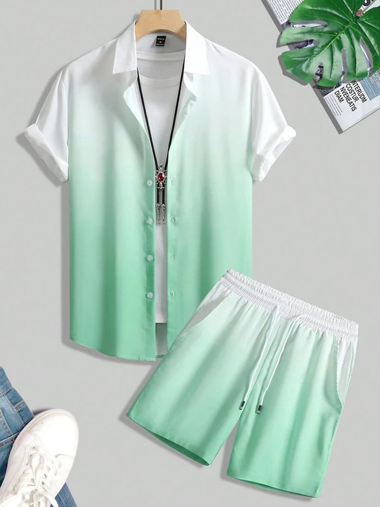 New Summer Refreshing Short-sleeved Shirt And Beach Shorts Men's Set Outdoor Street Men's Shirt Everyday Casual Men's Shorts Set