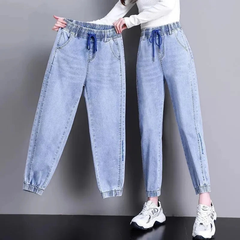 High Waist Denim Harlan Pants Women's Spring Autumn New Loose Elastic waist Jeans Female Loose Student Casual Ankle leng Pants