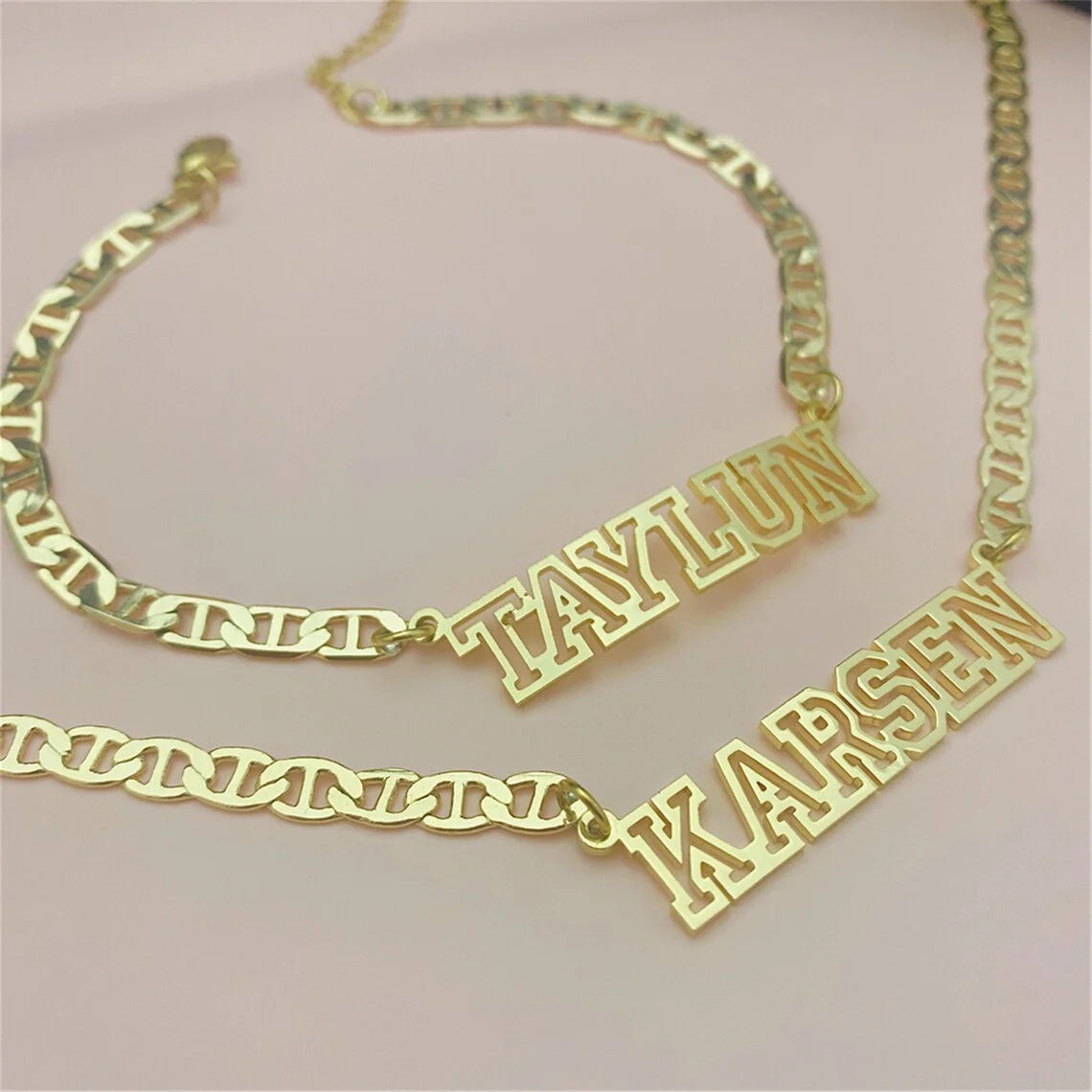 Customized Name Necklace Fashion Gold Flat Chain Choker 18K Gold Stainless Steel Daily Wear Necklace Perfect Birthday Gift