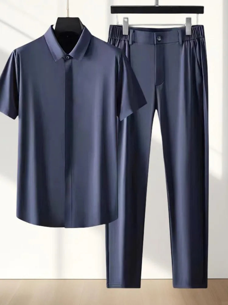 2024 Summer New Fashion Ice Silk Sports Suit Men's Casual Relaxed Comfortable Breathable High Quality Plus-Size Two-Piece Set
