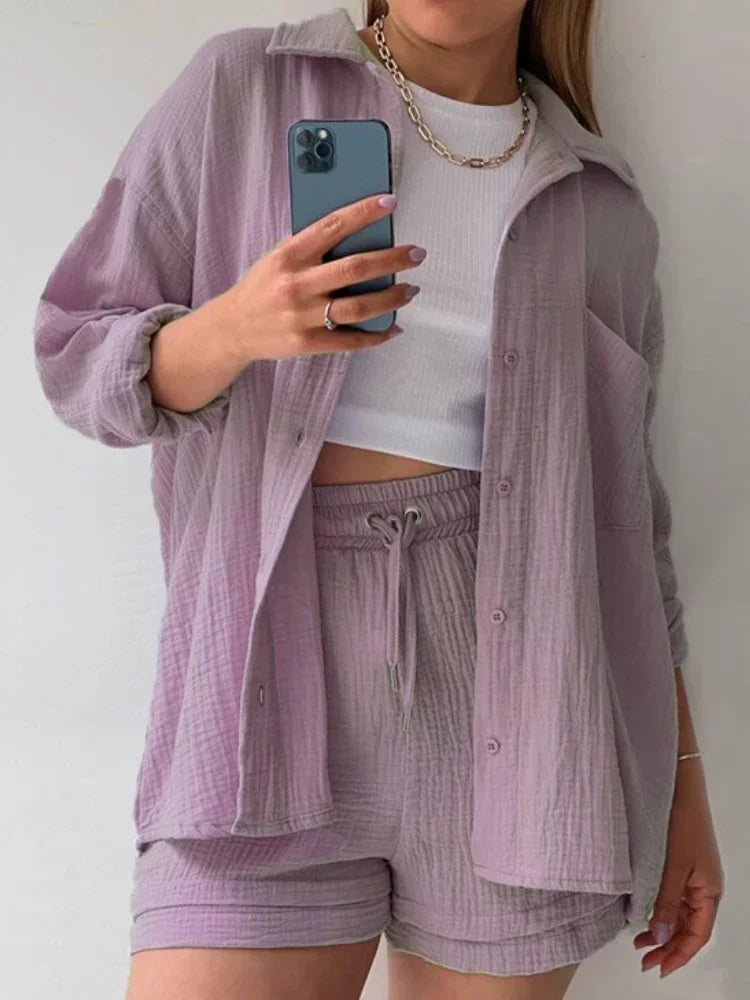Summer Women's 2-piece Set White Long Shirt High Waisted Shorts Sets Casual Women 2 Piece Set Outfit Streetwear Female Clothing