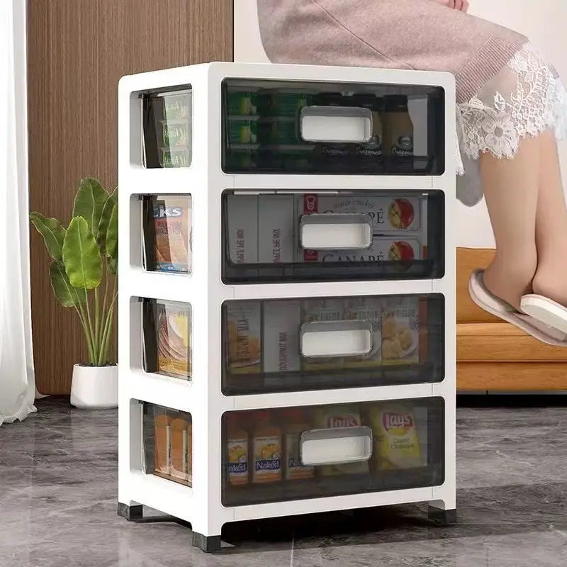 3-6 Tier Storage Cabinet,Large Capacity & Space-Saving Organizer,Transparent Black for Living Room/Bedroom/Study
