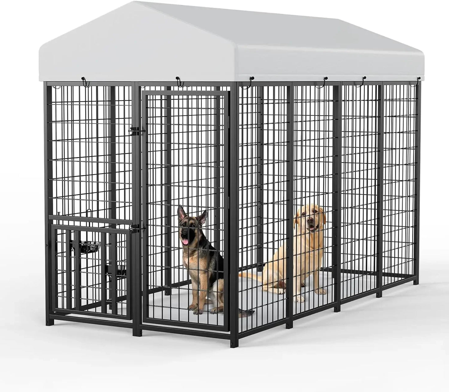 Dog Kennel Outdoor Pet Pens Dogs Run Enclosure Animal Hutch Metal Coop Fence with Roof Cover, Dogs Playpen