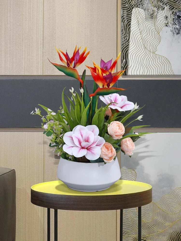 High-End Hotel Home Round Table Turntable Middle Flower Restaurant Imitation Flower Living Room Decoration Ceramic Vase Decor