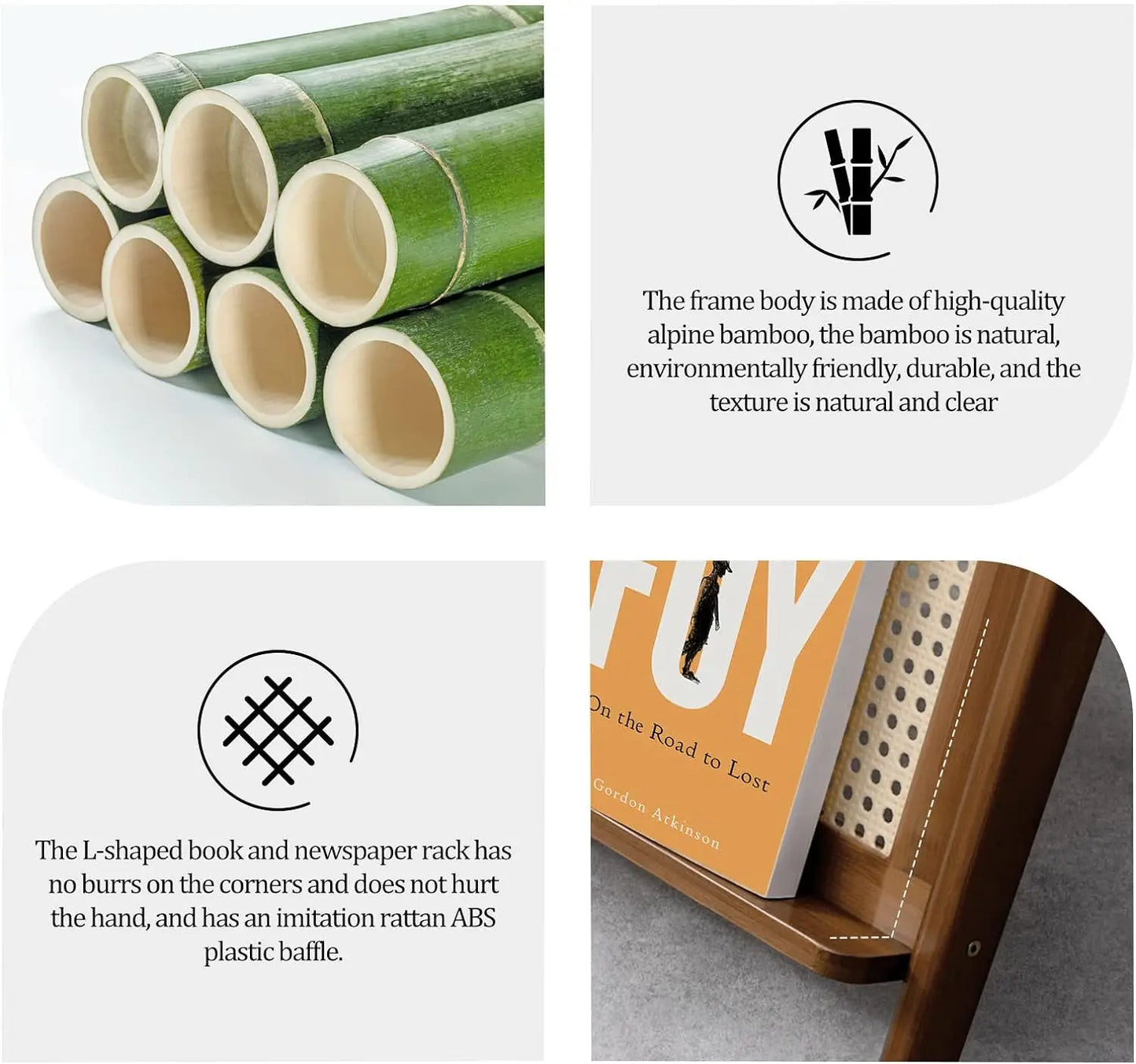 Rattan End Table with Magazine Rack Glass-top Bamboo Sofa Side Table Bedside Z Shaped Coffee Table for Bedroom Living Room Small