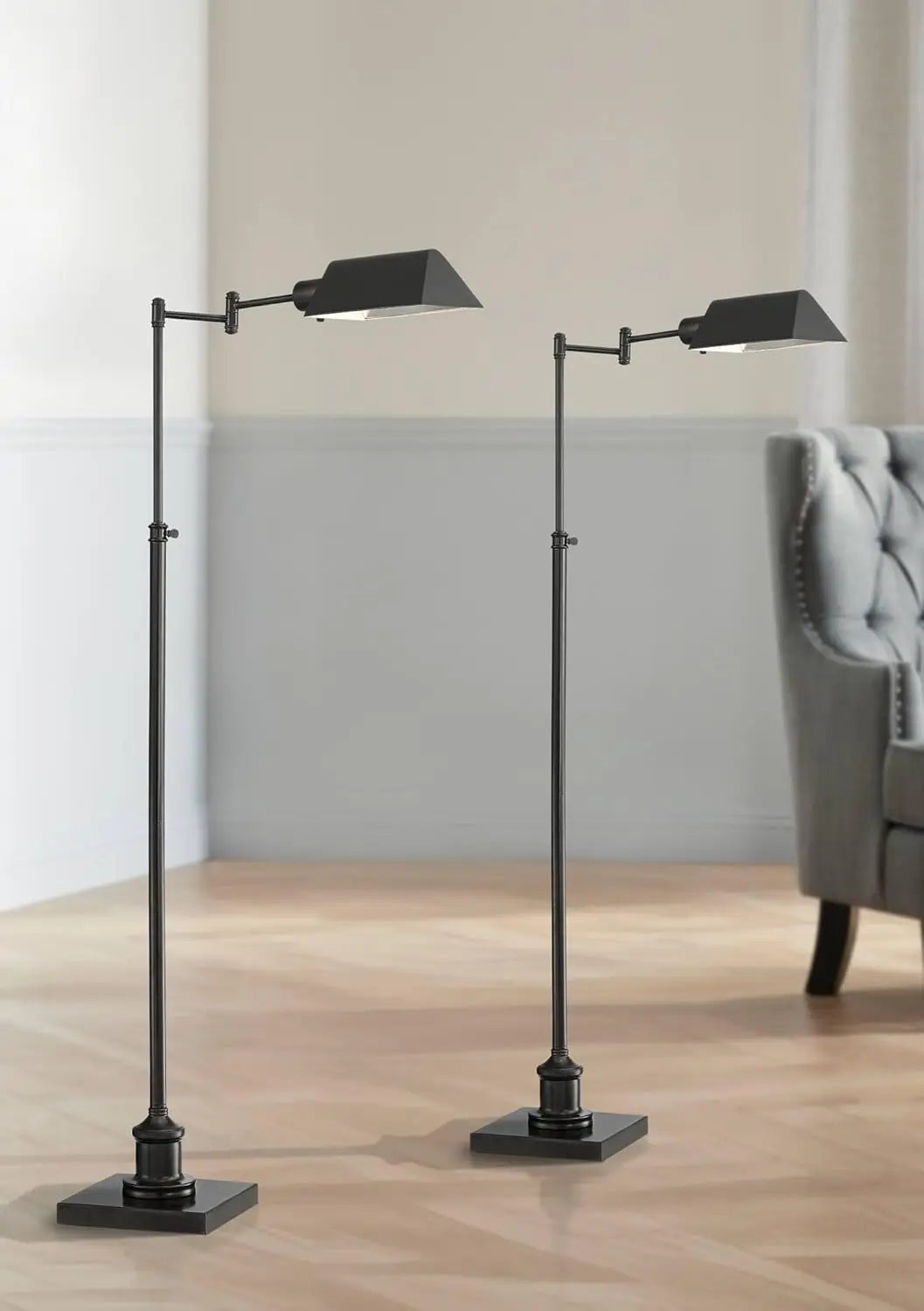 Regency Hill Jenson Traditional Farmhouse Rustic Country 54"" Tall Standing Floor Lamps Set Of 2 Lights Swing Arm Pharmacy Task
