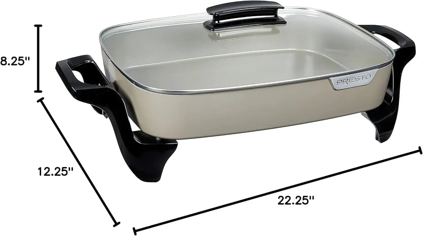 Skillet Nonstick Extra-Large with Lid - 16" Inch Ceramic Cooking Deep Fry Pan, Serves 6-8 People, for Roast, Bake, Stew, Sauce,