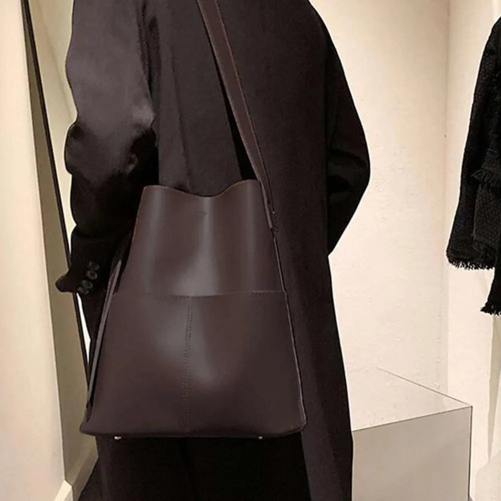 Women's Casual Soft Skin Tote Large-capacity Bucket Bag Advanced Sense Niche Ladies Versatile Commuter Designer Shoulder Bag