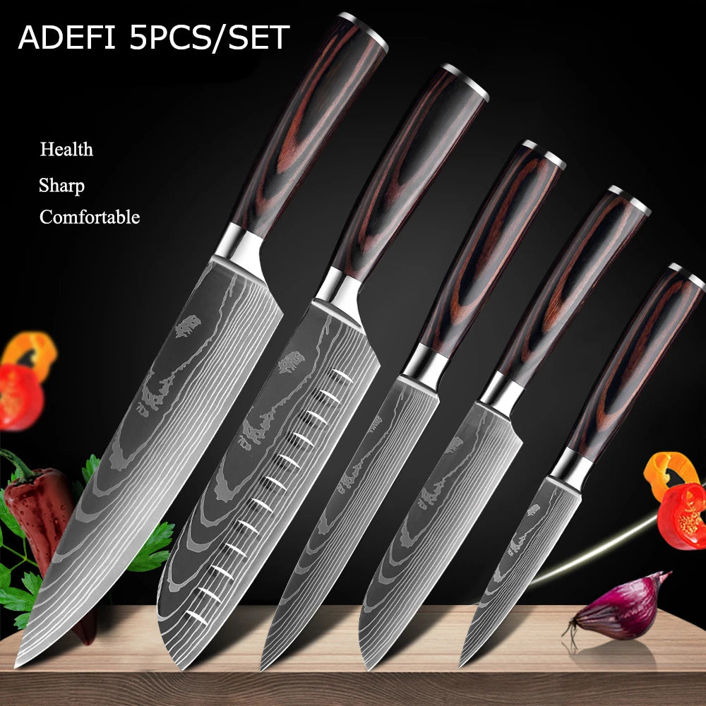Sharp Japanese Kitchen Knife Set, Chef Knives, Laser Damascus Pattern, Sharp Cleaver, Slicing Utility Knife, Dropshipping