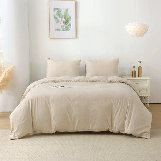 Queen Duvet Cover Set, 3 Pieces Solid Color Bedding Set with 1 Duvet Cover and 2 Pillow Shams, Comforter Not Included
