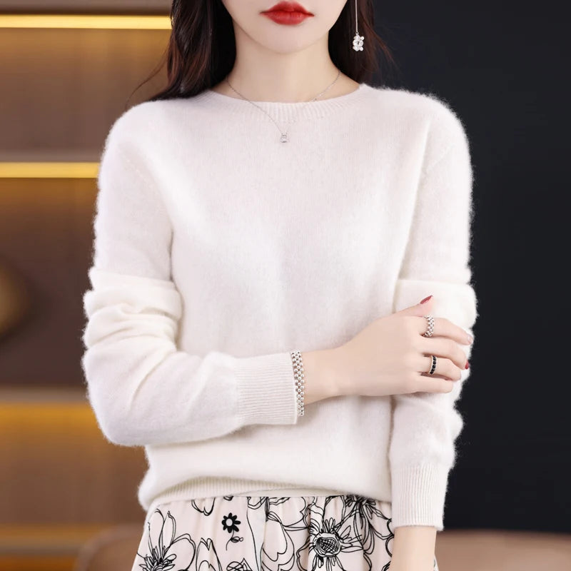 New Cashmere Basic Top Long Sleeve Women O-Neck Knitted Sweater 100% Pure Merino Wool Pullover Clothing Knitwear traf