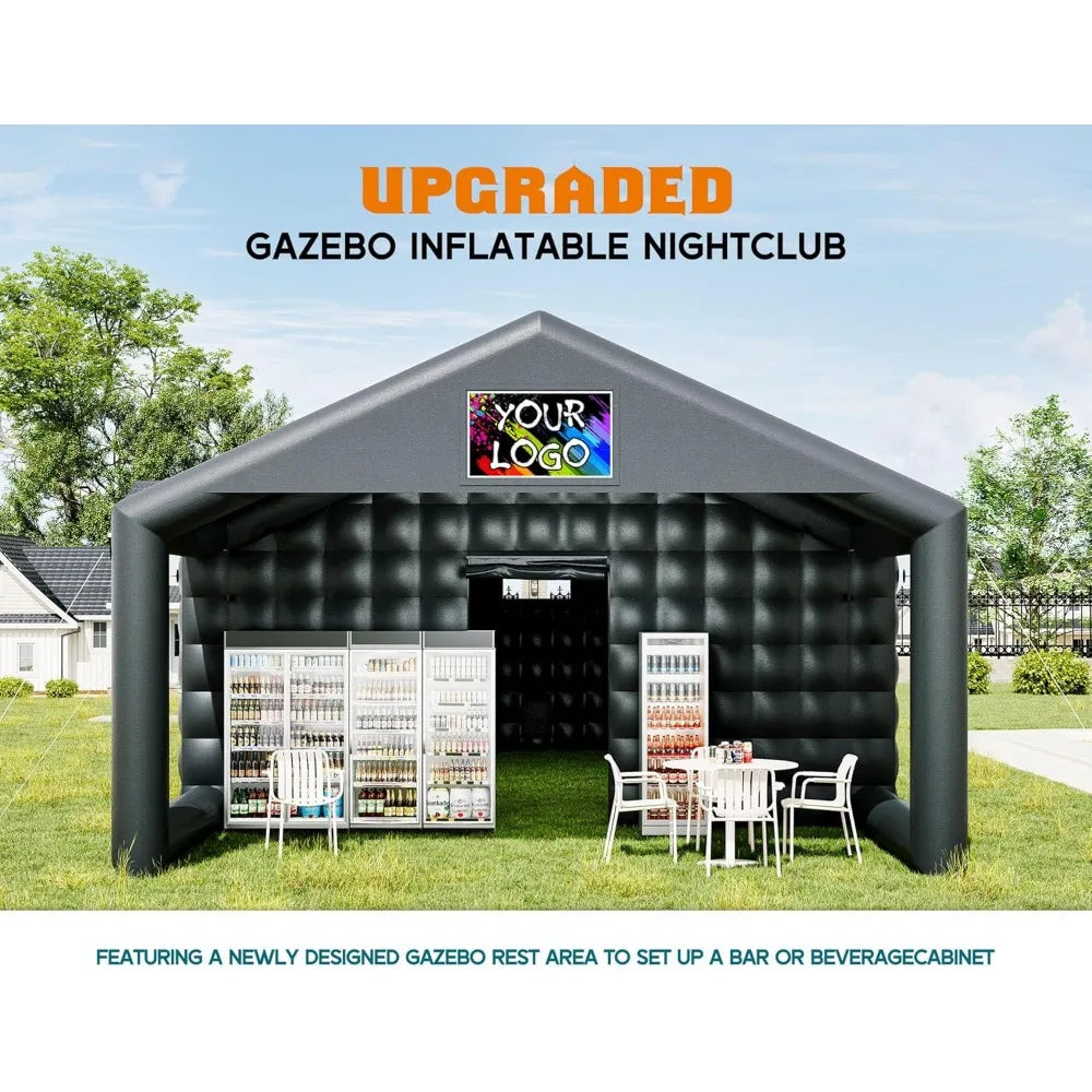 39x20x14 FT Large Black Inflatable Night Club Tent for Adults with Extra Pavilion Rest Area, Inflatable Nightclub